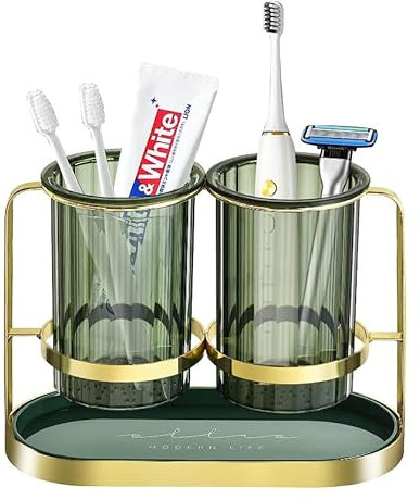 Lot de 2 Porte-Brosses à Dents pour Salle de Bain, Multifonction Organisateur Cuisine Porte Brosse à Dents Mural avec Support Robuste en Acier Inoxydable pour Cuisine Et Salle de Bain - Vert