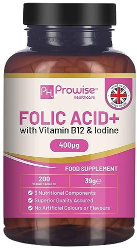 Compresse di acido folico 400 mcg - 400 compresse vegane di vitamina B9 | Scorta per 13 mesi | Vitamina B9 per la gravidanza | Prodotto nel Regno Unito - Prowise Healthcare