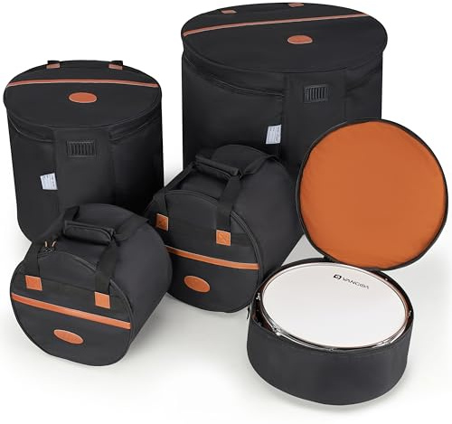5-teiliges Schlagzeugtaschen-Set für Standard-Kits, Reise-Schlagzeugkoffer, dicke Polsterung für Drumset-Schutz für 30.5 cm Tom, 25.4 cm Tom, 35.6 cm Snare, 40.6 cm Floor, 55.9 cm Bass, Vangoa