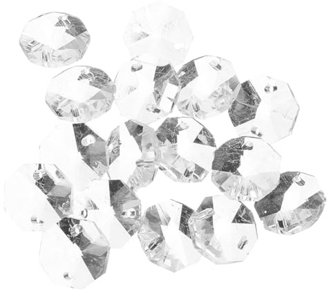 Perlenvorhang aus Glas mit Doppelbohrung, 100 Stück, Achteckig | Klar, 14mm Format, für Bastelprojekt und Dekoration, Elegant, Vielseitig, Leicht zu Gestalten