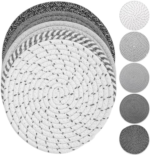 Tidponra Trivet Mats Set for Hot Dishes, 5 Heat Resistant Pot Holders Kitchen Counter, Table, Home Essentials, Anti Stain Hot Pads Plate Mats for Hot pots and Pans, 7 Inches