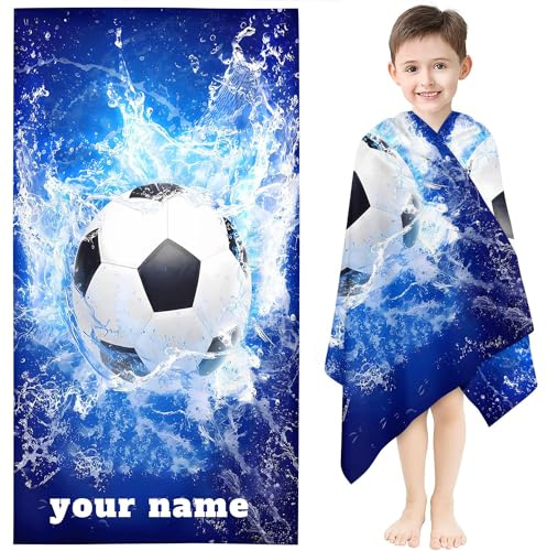 Fadaing Personalisiert Fußball Strandtuch Mit Namen, Personalisierte Handtuch Badetuch Mit Namen Mikrofaser Strandtuch Groß 100x200cm Badetuch Fußball Für Kinder (1,80 x 150 cm)