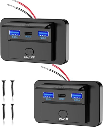 Thlevel 12V USB C Steckdose Ladebuchse 66W Auto Ladegerät QC3.0 und PD3.0 | Handy Schnellladung Wasserdicht mit Schalter für 12V-24V KFZ Boot Wohnmobil