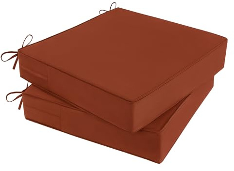 MJIAIDEA Outdoor Chair Cushions 19x19x4 Inch, Waterproof Spice Patio Furniture Cushions Set of 2 with Ties & Handle, 3 Year Color Fastness Square Replacement Seat Cushions for Sofa, Couch