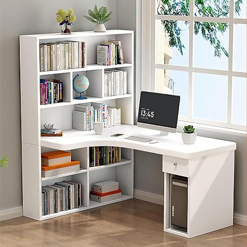 Generisch Schreibtisch,L-förmiger Holzschreibtisch mit Aufsatz und Schubladen – moderner 47-Zoll-Eckcomputertisch mit Ablageflächen – Home-Office-Arbeitsplatzmöbel