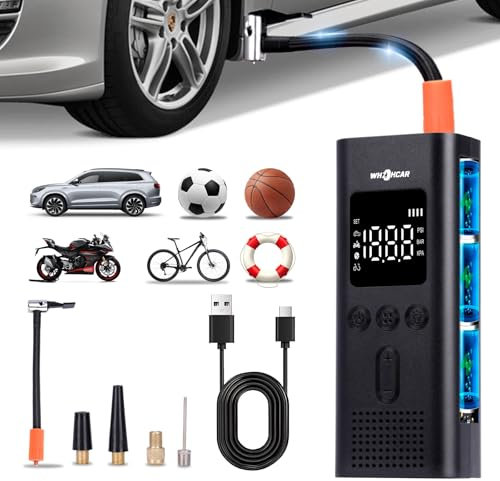 Compresseur à Air Portatif 6000mAh Gonfleur Pneus Voiture sans Fil 150PSI Mini Pompe avec Lumière LED Affichage Numérique et Port C USB Electrique Compresseur pour Voiture, Moto, Vélo, Balle