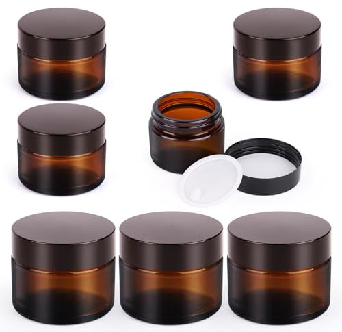 VMUTGA 6 Pezzi Vasetti Vetro Ambrato, 30ml/50ml Contenitori Creme per Crema, Contenitore per Creme da Viaggio, Barattoli per Cosmetici, Creme, Lozioni
