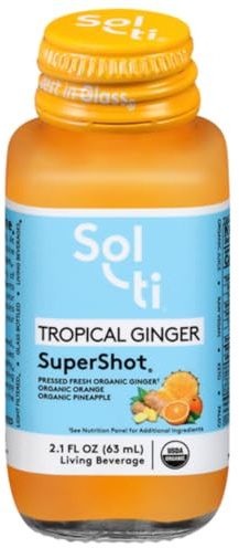 Sol-ti Organic Tropical Ginger SuperShot Drink, Aids in Collagen Production and Promotes Skin Elasticity, SuperFood, Cold-Pressed Fruit Juice Blend, 12 Pack (2.1 Fl oz)