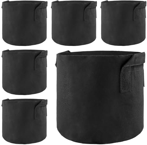FAAING 6 Stück 11L Stofftopf Pflanzsack aus Vliesstoff, Schwarz Grow Stofftöpfe Pflanztasche mit Henkel, 3 Gallonen Pflanzbeutel Pflanze Wachsende Tasche für Tomaten, Kartoffeln, Gemüse