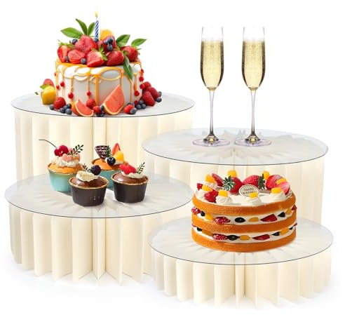 Buffet Risers Food Risers for Buffet Table Acrylic Risers Display Stands Tall Cake Stands Cylinder Stands for Party Pedestal Cake Stand Dessert Table Display Set Cupcake Stands Cupcake Display (4 Pcs White)