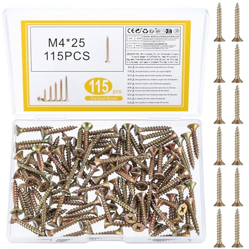ZWFSDM Self-Tapping Screws - Corrosion Resistant Color Zinc Plated Carbon Steel Screws for Wood/Metal/Plastic - Ideal for Construction,Home Renovation & DIY Projects (M4*25)