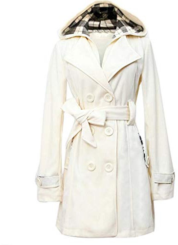 FUPODD Wintermantel Damen Lang Elegant Wollmantel Winter Mantel Frauen Zweireihiger Winterjacke Damen Warm Wintercoat Mit Kapuze Parka Winddichter Coat Mit Gürtel Trenchcoat Tweed Jacke Outwear