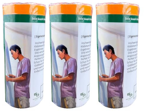Abdeckfolie mit Klebeband Innen und Außen (3 Rollen 240cm x 20m) malerfolie zum Fenster abkleben | Klebeband mit Folie | SOLIDGUARD Selbstklebende Malerfolie