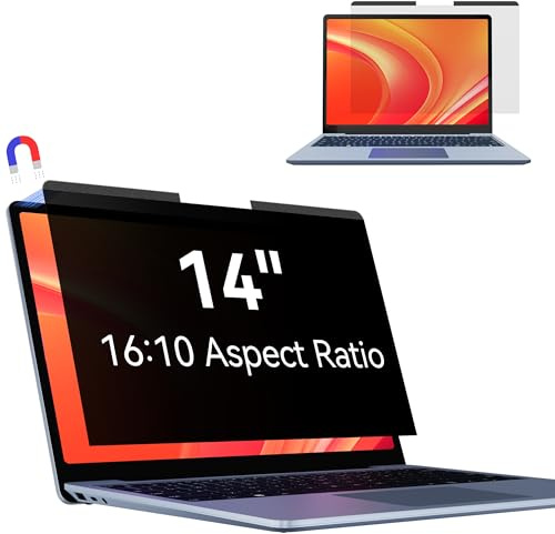 Makinda Magnétique Filtre de Confidentialité 14 Pouces 16:10, Film Ecran Ordinateur Portable Compatible avec HP/Dell/Acer/Lenovo/Thinkpad, Amovible Anti Espion/Lumiere Bleue Protection Ecran Laptop