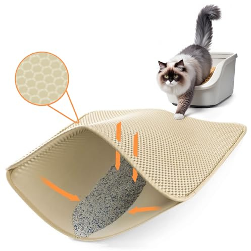 Ycozy Tapis de litière chat 62x42 cm double couche tissu Oxford imperméable motif nid d'abeille non toxique antidérapant facile nettoyage durable