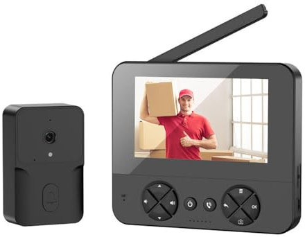 Timbre Videoportero Exterior 1080P HD Timbre Inalámbrico con Cámara Inteligente Doorbell Timbre de Video con Pantalla IPS de 4,3, Interconexión inalámbrica Bluetooth 2,4G, No Requiere WiFi (Negro)