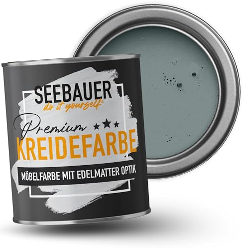 SEEBAUER diy Kreidefarbe für Möbel Grau 375ml für Innen (No. 212 Mountain Slate) Möbelfarbe ohne Schleifen - Holzfarbe extra matt - Holzlack, Möbellack hohe Deckkraft