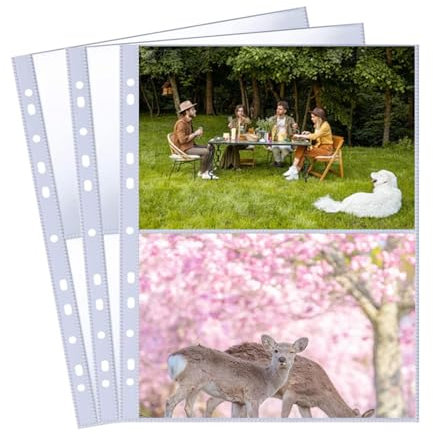 Xiciki 30 Pack 60 Pockets Photocard Sleeves, A4 Sleeves Clear Photocard Binder, 2 Pocket Binder for Postcard Albums for A4 2/3/4 Ring Binder, Photo Card Binder, Side Loading Photo Album Refill Pages