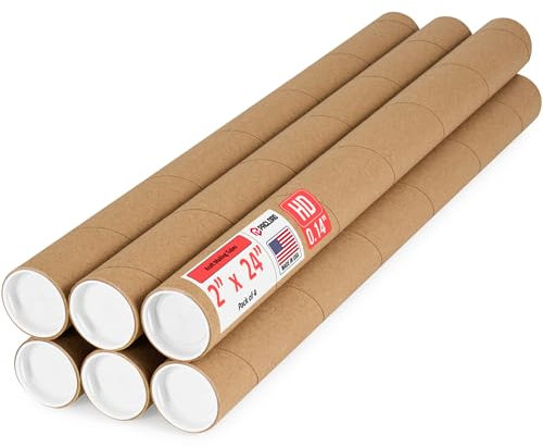 Paclord 5,1 x 61 cm robuste, verstärkte Versandrolle, 6 Röhren mit 12 Kappen, sichere USPS-genehmigt, ideal für den Versand und die Aufbewahrung von Drucken, Kunstwerken, Postern oder Dokumenten