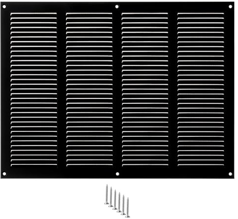 400 x 300 mm Lüftungsgitter, Schwarze – Metall-Lüftungsgitter mit Insektenschutz – rechteckige Lüftungsabdeckung für Wände und Decken – Zu- und Abluftgitter für Innen- und Außenbereiche