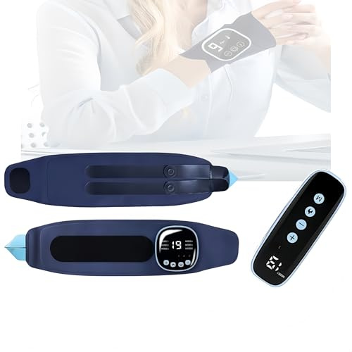 Massagegerät, 800 mAh Handgelenk Massagegerät mit EMS-Massage und Heißkompressenfunktion, Kabelloses Wiederaufladbar bandage handgelenk mit 3 Wärmestufen, 9 Massagemodi und 19 Intensitätseinstellungen