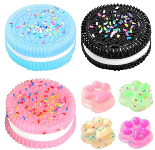 3 Stück Taba Squishy, 4 Stück Taba Katzenkrallen, Oreo Squishy, Quetschball, Keks Stressabbau Spielzeug, Cookie Stress Relief Toy für Angst