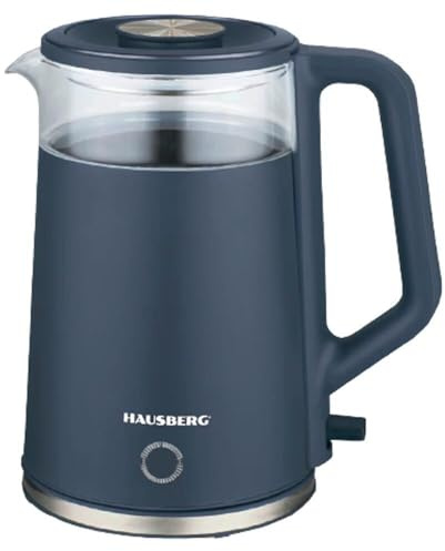 Hausberg Wasserkocher Glas – 2 L Teemaschine kabellos, 1800 W, LED-Beleuchtung, automatische Abschaltung, BPA-frei, stylisch & leistungsstark (Blau)