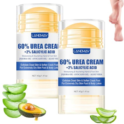 2Pcs 60% Urea Foot Cream Set, Hydrating Cracked Heel Stick Balm, Formulated with Pure Aloe Vera, Salicylic Acid, Avocado Oil, Repair Balm for Cracked Hands, Elbows, Knees, Feet & Heels