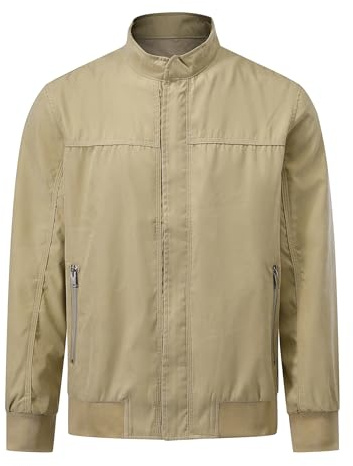 Allthemen Giacca Uomo Leggere Casual Giubbotto Cerniera Tinta Unita Bomber Giubbino Collo Alto Transizione Cachi L