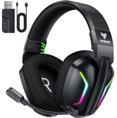 WESEARY Wireless Gaming Headset for PS5, PS4, PC, Switch, Mac – Dual-Mode 2.4GHz & Bluetooth 5.4 Gaming Headphones with ENC Noise Cancelling Mic, 50mm Drivers, Dynamic LED Lights, 50H Playtime
