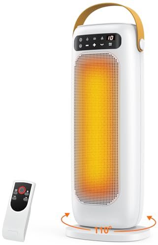 Calefactor Bajo Consumo, 1500W PTC Calefactor Ceramico Electrico, 4 Modos con Control Remoto, Protección Contra Sobrecalentamiento y Vuelco, Temporizador de 1 a 10 h, para Oficina, Dormitorio y Casa