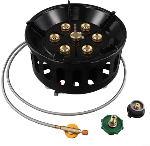 LVYXON Fornello a gas da campeggio, 19800 W, bruciatore singolo, con accensione piezoelettrica, antivento, portatile, in acciaio inox e rame, design pieghevole per cucinare all'aperto, escursionismo e
