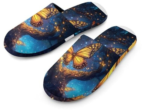 Glitter Tree Glowing Butterfly Wings Cotton Slippers for Men Memory Foam House Slippers Soft Anti-skid Sole Indoor Outdoor Shoes