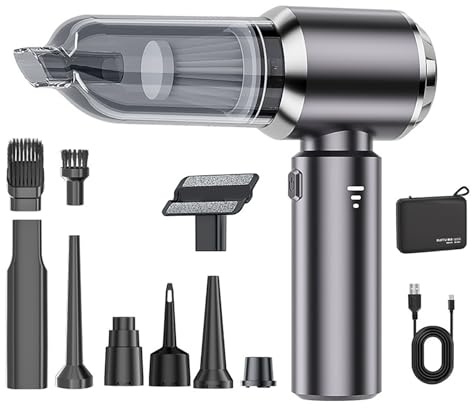 Aspirapolvere Portatile Intelligente Senza Fili con Batteria Da 6000 MAh, Doppio Uso per Polvere e Gonfiaggio, Silenzioso e Portatile per Auto, Casa, Peli Di Animali Domestici e Detriti(Black)
