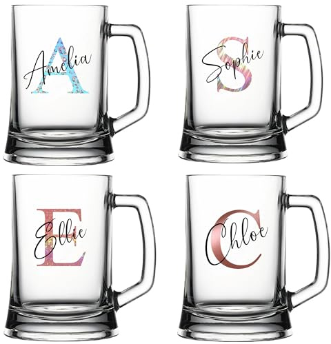Personalised Beer Tankard Pint Glass Stein Mug Initial and Name Custom Birthday Christmas Gifts for Her Him Girl Boy Women Men Bestie 18th 21st 30th 40th 50th 60th 70th Party Present Secret Santa
