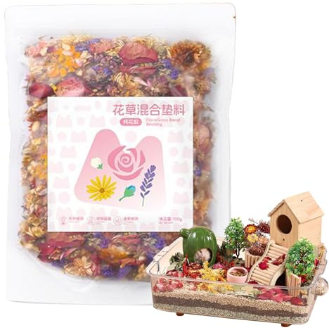 Litière pour Hamster - 100 g - Fleurs séchées - Papier - pour Petits Animaux - Absorption de l'humidité - Parfums durables - Décoration apaisante pour Petits furets - Cage pour Chat - pour Fromage