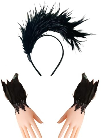 Deauparkoty Haarreif Black Swan Kostüm Damen mit Federarmbänder Federn Schwarz Swan Raben Haarschmuck Maleficent Hexen 1920er Accessoires Damen für Karneval Fasching Gothic Vogel Mottoparty Halloween