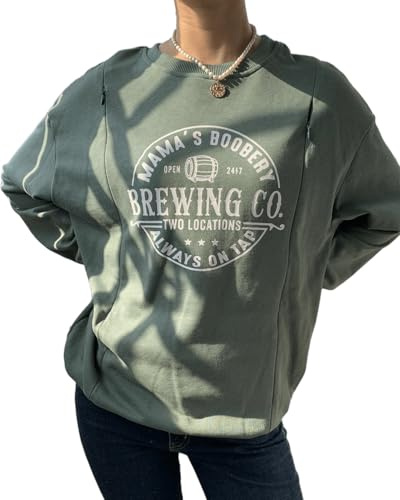Giftifymama Sweatshirts für Schwangere Pflege Stillshirt Umstandstop Langarm Umstandsmode Stillkleidung für Stillen Grün L