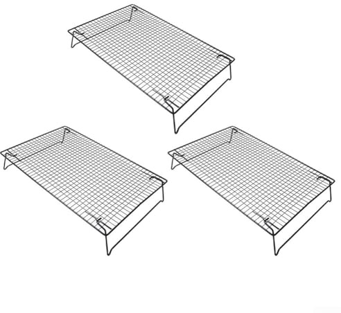 Folding Cooling Rack With Collapsible Legs For Cooking And Grilling Carbon Steel Rack With Crosswire Mesh For Even Airflow And Food Support, Suitable For Oven And Kitchen Use(3Pcs)