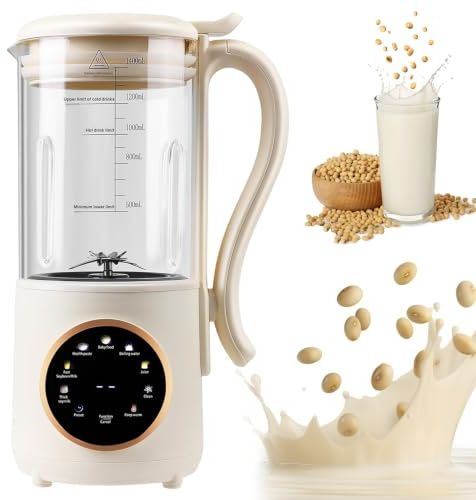 Macchina per latte di noci 1400 ml, macchina automatica per latte di mandorle con 16 lame, per latte vegetale, per latte vegetale, avena, soia, bevande senza latticini