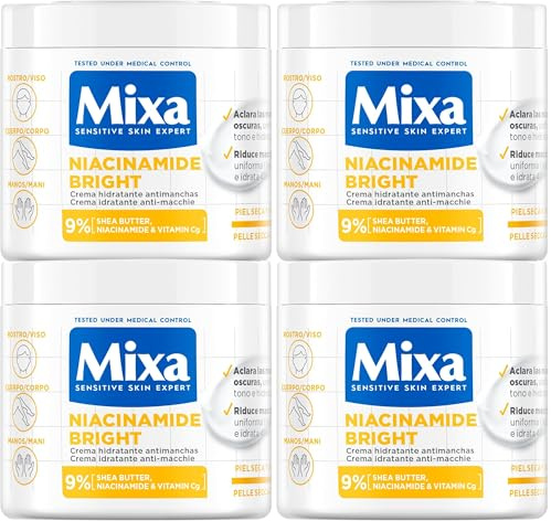Mixa Niacidamide Bright Körpercreme für stumpfe Haut mit 9% [Sheabutter + Niacinamid + Vitamin Cg] – hellt dunkle Flecken auf – geeignet für empfindliche Haut – 400 ml x 2 (Packung mit 2)