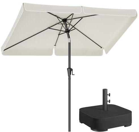 SONGMICS Sonnenschirm 200 x 150 cm mit Ständer, Gartenschirm rechteckig, Schirmständer mit Sand befüllbar, Sonnenschutz UPF 50+ für Outdoor, Garten, Balkon, beige GPU048M01-01