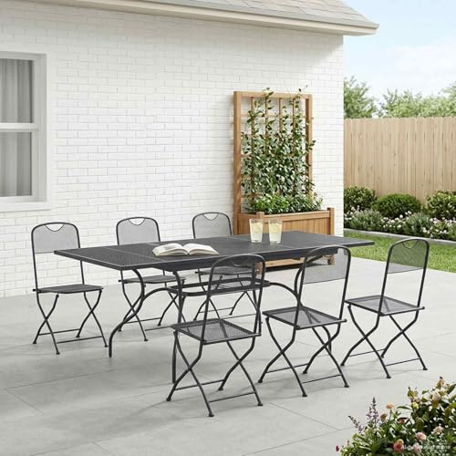 Ziaphsol Garten Essgruppe 7-teilig anthrazit ausziehbar mit Mesh-Stühlen für Terrasse Balkon Gartenmöbel Set für Outdoor Dining Loungegruppe mit klappbarem Tisch und robustem Stahlrahmen