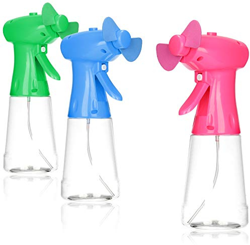 com-four® 3x fan spray bottle, child-friendly spray fan, water sprayer for cooling down in summer, spray mist from mini hand fan [selection varies] (03 pieces)