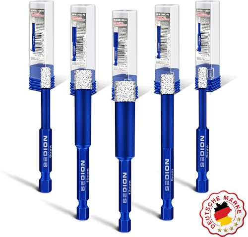 Sedion® Fliesenbohrer Set 5tlg. 5, 6, 8, 10, 12 mm Sechskant E6.3 Premium – Meisterhafte Diamantbohrer für harte Fliesen und Feinsteinzeug - Exklusive Industrie Qualität für professionelle Ergebnisse!
