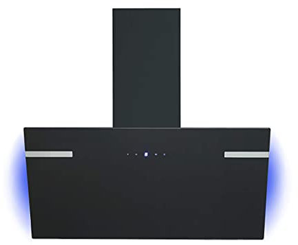 Respekta Dunstabzugshaube kopffrei / Dunstabzugshaube schräg 90 cm / Metallgehäuse mit Glasschirm in Schwarz / Abluft - und Umluftfunktion / CH69090SA+ / A+ / 43–63 dB