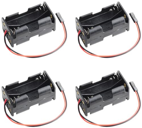 DIYmalls 4 Zellen 6 V AA Batteriehalter Case Cover Aufbewahrungsbox mit 2P FUT J Steckverbinder für Flysky Empfänger RC Servo Tester (4 Stück)