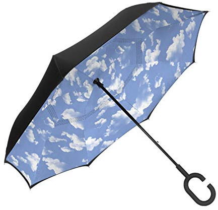 ShedRain Unbelievabrella – Wind & Rainproof Stick Umbrella, Hands-Free C-Shape Handle, Heavy Duty, Double Layered Reverse Canopy with UPF 50+ UV Protection