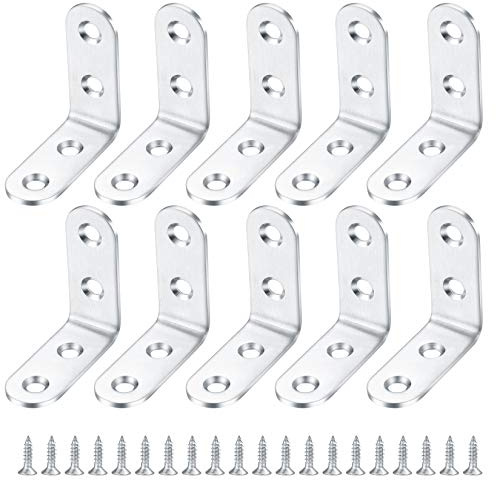 10 Piezas Soporte de Esquina 90 Grados, Soportes de ángulo de Pared, Soporte de Estante de Acero Inoxidable en Forma de L, Escuadra Estanteria con Tornillos - 40*40*2 mm