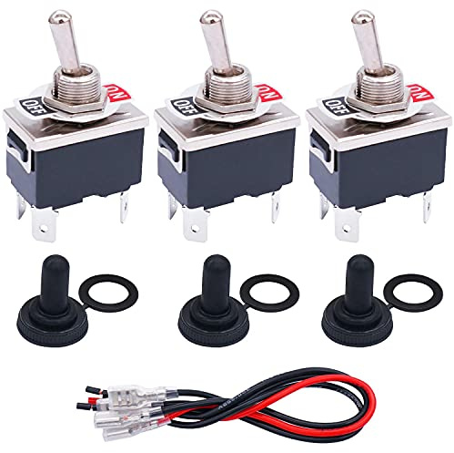 Taiss/3 Stücke Kippschalter Heavy Duty 4 Pin 2 Position ON/Off DPST 16A 250VAC Spade Terminal Metall Bat Switch mit wasserdichter Schutzkappe und 6,3 mm Anschlussdrähten TEN-1221MX-B201